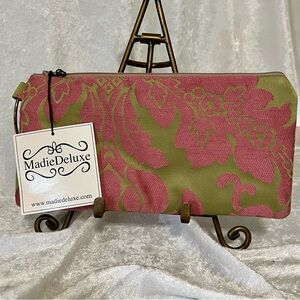 Madie Deluxe Velvet Bag or Clutch w/Gold Ring Barbiecore Stunning Pink/Green USA